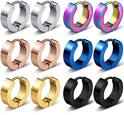 6 Paar Creolen Herren Edelstahl Kleine Creolen Ohrringe Winzig Gold Huggie Ohrringe für Damen Ohrlochstechen Schmuck Knorpel, 6 Farben