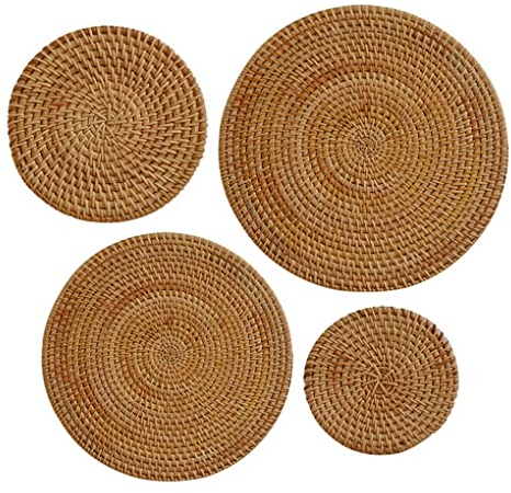 ACMEDE 4 Stück Runde Weben Platzset Rattan rutschfeste Hitze BesttNdige Matten Untersetzer Teller Tischgeschirr Webart Tischsets für Tisch, TTPfe, Pfannen Tee Kannen in der KüChe, 4 5 6 7 Zoll