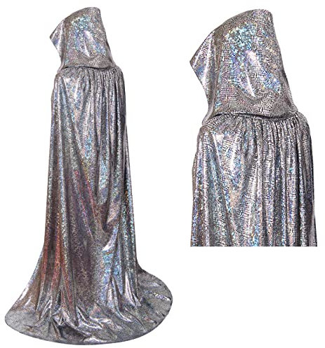 maxToonrain Glitzer-Umhang, Silber, 130 cm, für Herren und Damen, Karneval, Halloween, Mittelalter, Fantasy, Teen, Adult