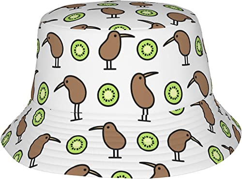 Niedliche Kiwi Vögel und Früchte Unisex Mode Fischerhut, Druck Sommer Fischermütze für Männer Frauen Teens Schwarz, Siehe Abbildung, One size
