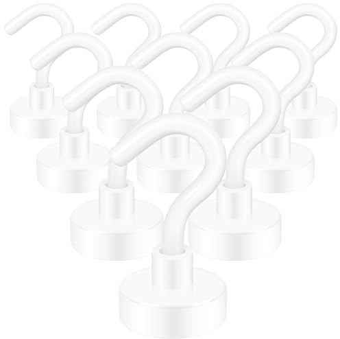 Neosmuk Magnetic Hooks,30lb+ Heavy Duty Earth Magnets with Hook for Refrigerator, Extra Strong Cruise Hook for Hanging, Magnetic Hanger for Cabins, Grill (White, 10 Pack)