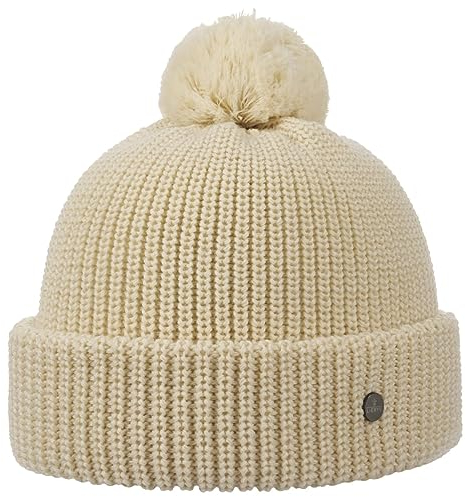 LIERYS Navigat Pudelmütze Damen/Herren - Strickmütze Made in Germany - Bommelmütze aus Schurwolle - Wollmütze mit Umschlag - Mütze Herbst/Winter - Wintermütze One Size 53-60 cm cremeweiß One Size