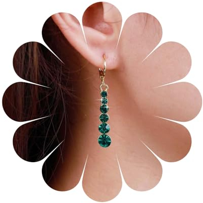 Aneneiceera Vintage Smaragd Baumeln Ohrringe Lange Lineare Smaragd Ohrringe Baumeln Grünen Kristall Ohrringe Smaragd Huggie Hoop Ohrringe Smaragd Perle Baumeln Ohrringe Schmuck Für Frauen Und Mädchen