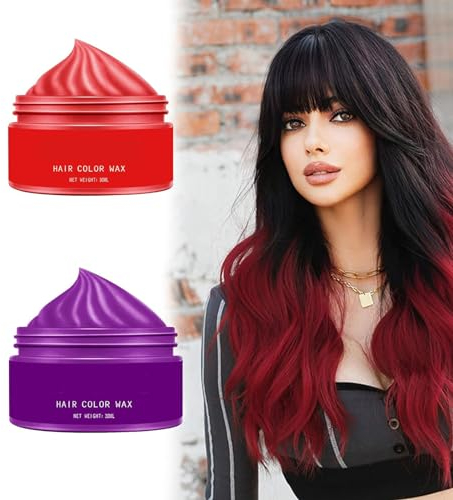 Pemarlis 2PCS Cera rojo Morado del color del pelo, modelado temporal de una sola vez Cera natural del teñido de pelo del color,Tinte de Cabello Temporal Mujer y Hombre Para Fiestas,Cosplay y Halloween