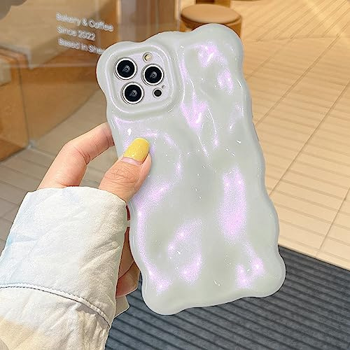 XIZYO Solid Color Wavy Bubble Case for iPhone 15 Pro Max, Sparkly Pink | Cute Curly Wave Frame, Aesthetic Curvy Design, Full Camera Protection, Soft TPU Silicone,Shockproof Anti-Yellow,Girly Style