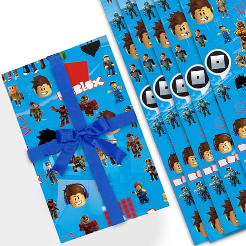 Roblx Geschenkpapier, 5 Blätter Geschenkpapier Aufbewahrung, Ubephant 51 * 75cm Geschenkpapier Weihnachten, Roblx Cartoon Geschenkpapier, Geschenkpapier zum Geburtstag, für Festliche Dekoration