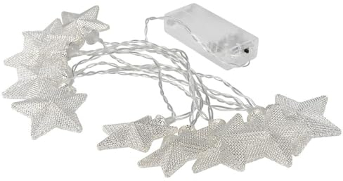 Ideen mit Herz LED-Drahtlichterkette | Lichterkette mit silbernen Sternen | 10 LEDs | warmweiß | 160 cm lang | batteriebetrieben | inkl. Timer-Funktion