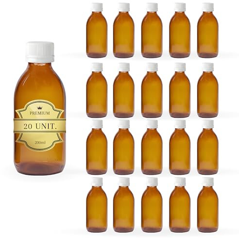 Espirito Rebelde 20x Flacon Vide en Verre Ambré de 200 ml avec Couvercle en Plastique - Flacon pour Huiles Essentielles, Cosmétiques, Produits de Laboratoire, Médicaments - Aromathérapie