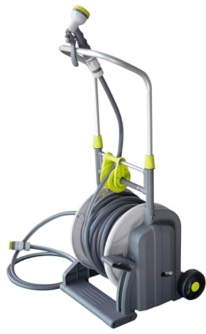 Jardibric – Dispensador de Pedal Enrollador de Manguera – Solución práctica para enrollar fácilmente y sin esfuerzo tu manguera de riego en el jardín.