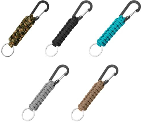 5er-Pack Paracord-Schlüsselanhänger, Geflochtener Paracord-Karabiner, Handgewebter Paracord-Schlüsselanhänger, Geeignet für Rucksackreisen, Überleben, Camping (5 Farben)