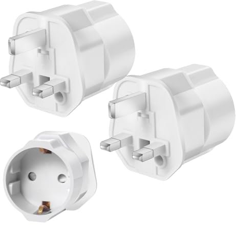 2-Pack European to UK Plug Adapter EU Power Converter Grounded Universal Travel Adapter 3 Pin EU International From France, Italy, Spain, Germany to UK Type G Plug (White)