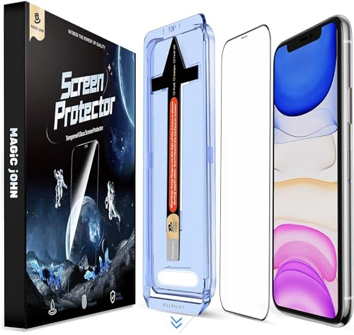 MAGIC JOHN Pack of 2 for iPhone 11/iPhone XR Tempered Glass (6.1 Inches), Auto Dust Elimination, 9H Hardness Film, Ultra Clear Screen Protector, Bubble-Free, Easy Installation