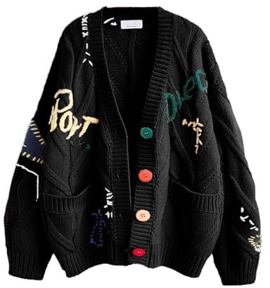 utcoco Womens Open Front Cardigan Cable Knit Long Sleeve Button Down Embroidery Cardigan Sweaters