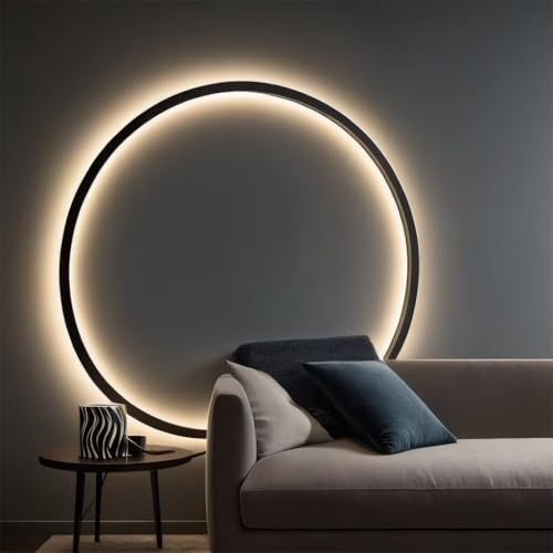 DESHOME LED Wandleuchte Innen Minimalistische Kreis Wandleuchte 80cm Dimmbar USB Plug In Wohnzimmer Wandlampe Rund mit Schalter Indirektes Licht Ring Wandleuchte für Büro, Geschäft, Flur, Cafe