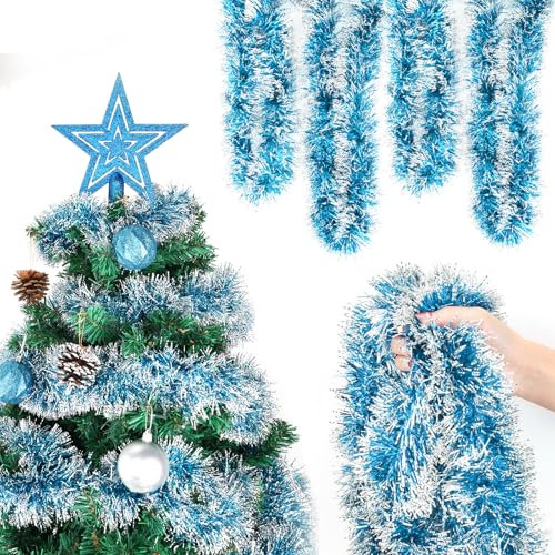 HOWAF 6 Pezzi Ghirlanda Albero di Natale,12m Festoni Natalizi, Ghirlanda Natalizia Blu Festoni Albero di Natale Boa Decorazioni Natalizie per la Casa Esterno Albero Porta Scale Camino Addobbi Natalizi