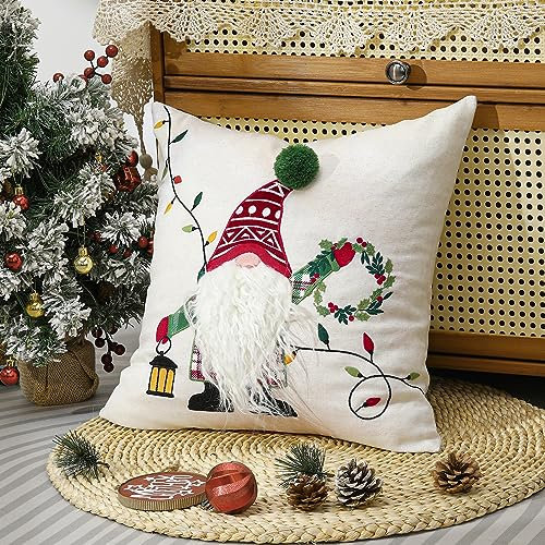 Lewondr Weihnachten Kissenbezüge 18x18 Zoll, Luxus weichen Samt Leinwand werfen Kissen Hülle Stickerei Weihnachtsmann Buchstaben dekorative Kissenbezug für Bett Home Decor Wohnzimmer