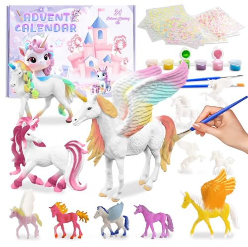 Licorne Kit de Peinture, Peinture de Licorne Calendrier de L'avent 2024, Licorne Jouet Kit de Peinture, Calendrier de L'avent Fille, Meilleurs Cadeaux de Noël pour les Enfants