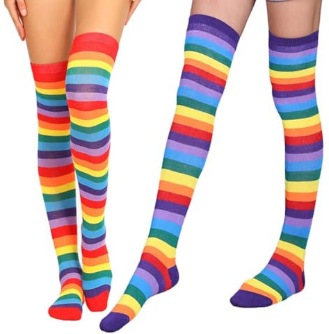 2 paia di calze al ginocchio, Donna Extra Lunghi Calzini da Ginocchio Coscia Alta Calze Stivali Calze per ragazze (colori dell'arcobaleno)