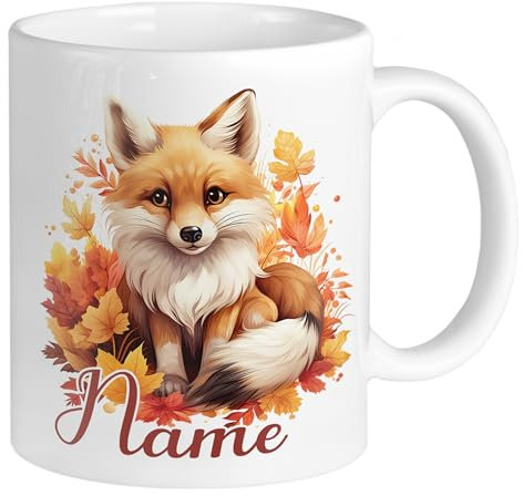 GRAZDesign Tasse Fuchs mit Namen personalisiert, Becher mit Herbstmotiv, Geschenk für Tierliebhaber, Keramik 330ml