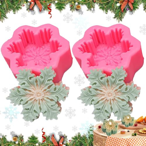 Oneroomone 2 Piezas Molde Para Velas De Copo De Nieve, Molde De Silicona Navideño 3D, 3D Diy Molde Navideño, Molde Para Velas Artesanales Con Copos De Nieve, Para Hacer Copos De Nieve 3D (3,1 x 1,2)