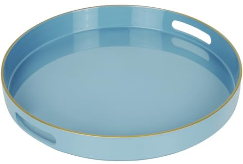 YXZHUOYU Blue Sturdy Acrylic Serving Tray with Handles-13Inch, Morden Plastic Round Serving Tray for Coffee Table Bathroom, Ottoman, Home Decor