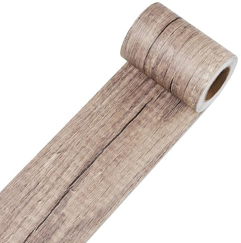 Decotalk Friso Para Pared Cenefas Veta de Madera Adhesivas Marrón Claro 7.6X600cm Bano Cocina Friso de Papel Para Paredes Infantiles Decorativas Pintado Cocina Vinilo Autoadhesivo Impermeable