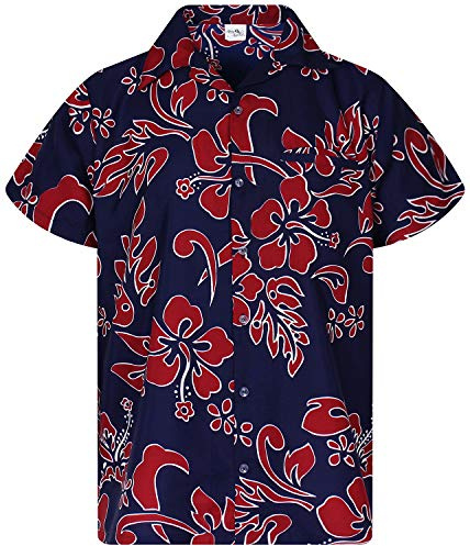 King Kameha Herren Hawaiihemd Kurzarm – Sommer Aloha Shirt mit Hibiskus-Print, leicht und pflegeleicht