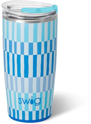 Swig Life 22oz Insulated Tumbler, Travel Coffee Tumbler with Lid, Cup Holder Friendly Travel Coffee Mug, Stainless Steel Thermos, 22 oz Tumblers, Reusable Insulated Mug with Lid (Glacier Stripe)