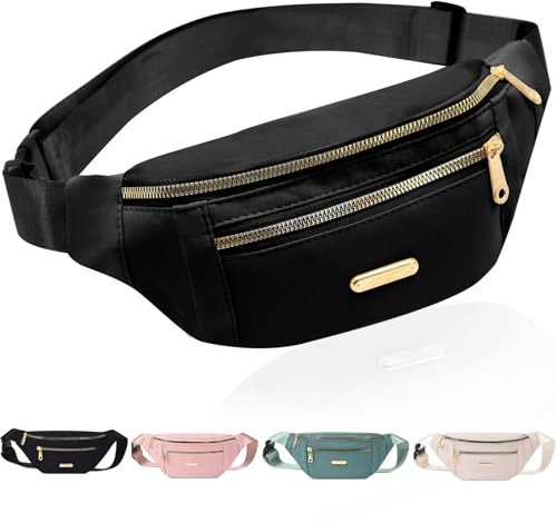 Bauchtasche für Damen Herren, Stylisch Verstellbarer Gürteltasche Lässige Hüfttasche mit 3 Reißverschlusstaschen für Radfahren Joggen Wandern Camping Outdoor Sport (Schwarz)