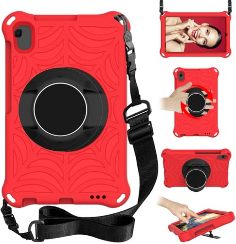 Funda para tablet Huawei MediaPad M5 Lite de 8 pulgadas con soporte giratorio/correa de mano/correa para el hombro, policarbonato duro suave EVA resistente funda protectora para tablet para niños