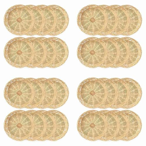 Eeuye 32 Pack Bamboo Paper Plate Holders, 10 Inches Reusable for Dinner Plates Hand Woven Wicker Paper Plate Baskets