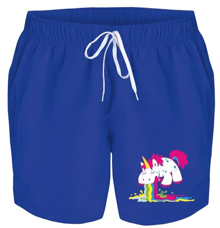 Badehose Herren Kotzendes Einhorn Badeshorts Bedruckt Männer Schwimmhose Beach Shorts Swim Shorts Men, Größe:M, Farbe:Royalblau