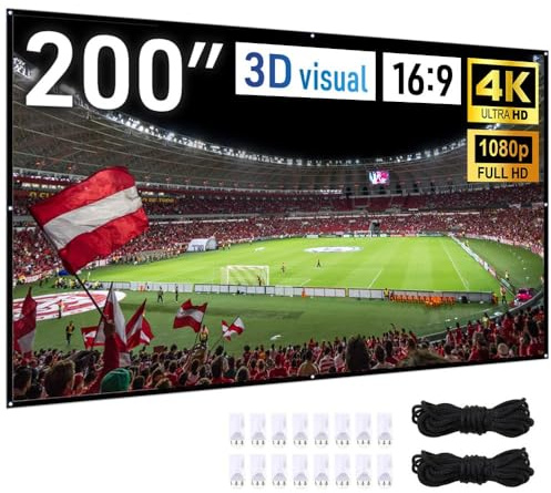 Japard 200 Zoll Projektor-Leinwand Outdoor Indoor, 4K Full HD 3D 16:9 doppelseitige Projektion, Faltbar Tragbar, Wandhalterung Hängend Extra Groß für Außentheater, Home Backyard Filme, Party