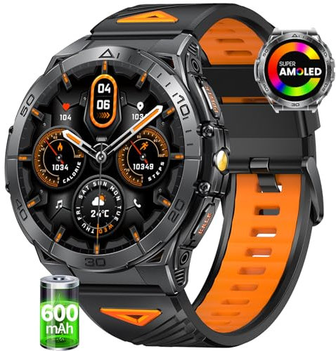 SUNKTA Reloj Inteligente Hombre, 1.6'' AMOLED Smartwatch con Llamadas LED Linterna 116 Modos Deportivos 24/7 Monitor de Sueño Podómetro Pulsómetro Pulsera Actividad para Android iOS,EF16-G