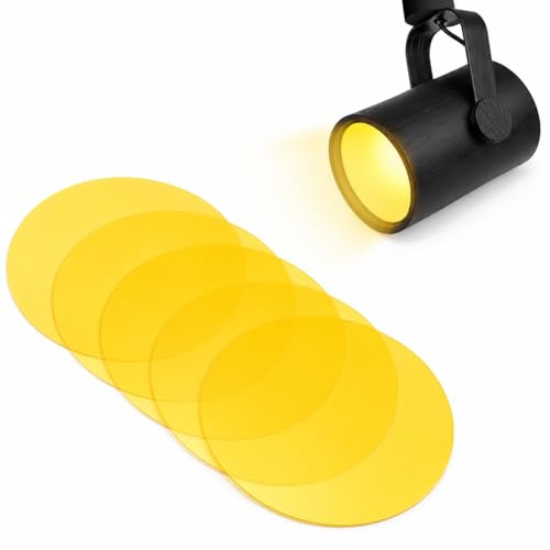 Cabilock 5PCS Warm Light Diffuser Film, Self-Adhesive Amber LED Lighting Filter for Color Correction, 10cm Warm White Gel Sheets for Home Lamps, Spotlights & Mood Lighting, Easy Stick-On Dimming Film
