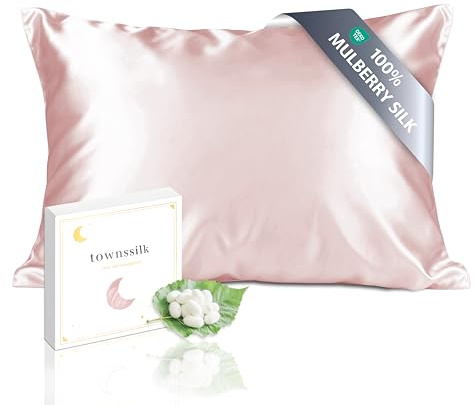 townssilk Seidenkissenbezug 60x70cm – 100% Maulbeerseide, 19mm, beidseitig Seide, Oeko-TEX Zertifiziert, Güteklasse 6A, mit Reißverschluss, 1 Stück,Dustypink
