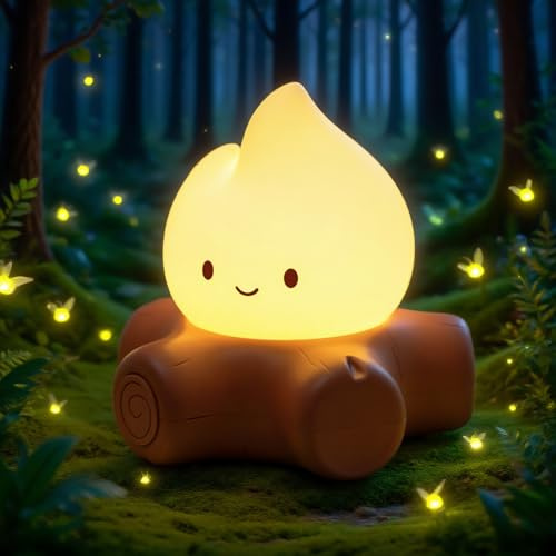 IHALO Nachtlicht Kinder & Kinderzimmer, USB Aufladbar, Dimmbar, LED Nachtlampe mit Süßem Lagerfeuer Design – Schlafhilfe und Stilllicht für Babys und Kinder Deko