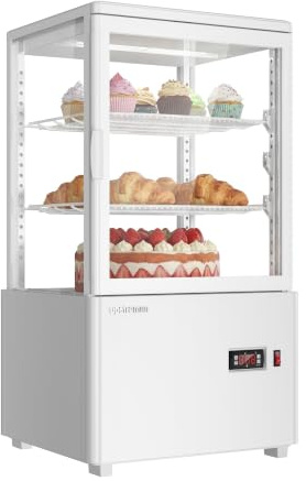 Upstreman Kühlvitrine 58L, Vitrine für Kühlschränke, Kühltheke 2-10°C, LED-Beleuchtung, 2 Verstellbare Ablagen, für Café Bäckerei, Tortenvitrine, CD58-Weiß