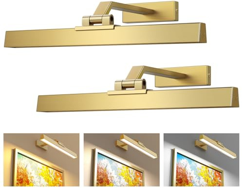 Afyuol Lot de 2 appliques murales pour tableau mural, à piles, 40,6 cm, CCT, intensité variable, rechargeable, avec télécommande, pour salon, galerie