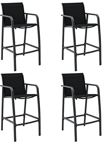 IBUQDDV Garten-Barstühle 4 STK. Schwarz Textilene mit robustem Stahlgestell für Terrasse und Balkon, witterungsbeständige Outdoor-Sitzgruppe, Bequeme und stabile Sitzmöbel, einfache