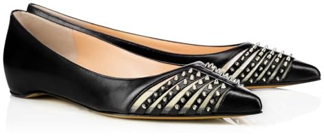 Damen-Ballerinas mit Spitzer Zehenpartie und Nieten,Bequeme Geschlossene Lederschuhe zum Hineinschlüpfen,Stilvolle Schuhe für Abendveranstaltungen, Partys und das Büro