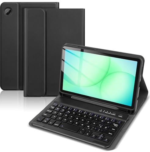 KTOITION Hülle mit Tastatur für Samsung Galaxy Tab A11 / A9 8.7 Zoll 2025 | Tastatur für Samsung Galaxy Tab A11/A9, Slim Schutzhülle mit Magnetische abnehmbare Bluetooth-Tastatur, QWERTZ, Schwarz