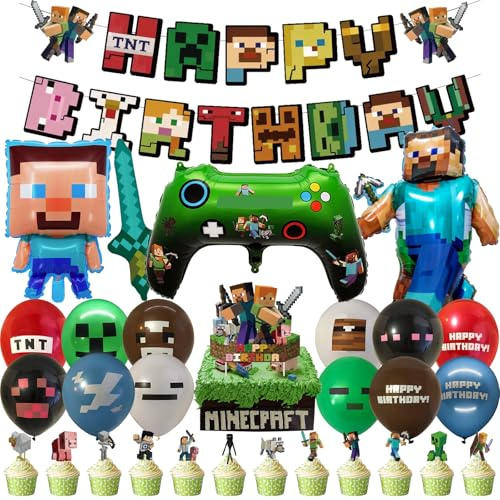 Gsnoniwi Geburtstagsdeko Set, Party Dekoration mit Geburtstag Deko Luftballons, Banner und Tortendeko – Komplettset für Ihre perfekte Themenparty, Geburtstags Thema Party