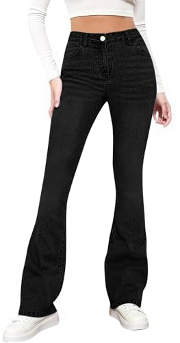 Bootcut Jeans Damen High Waist Flared Hose Bauchkontrolle Schlaghose Jeggings Baggy Schlagjeans Denimhose Flared Jeanshosen Trousers Bell Bottoms Boot Cut Jeggings Leggings mit Taschen Party Freizeit