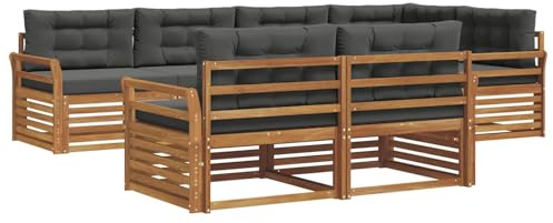 vidaXL Outdoor-Sofagarnitur mit Kissen 7 pcs Natur und Anthrazit, Balkonsofa, modernes Eckmöbel, robuster Lounge, Terrassen-Sitzgruppe, bequemer Gartenstuhl