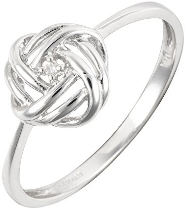 Ivy Gems 9ct White Gold Clear Small Single Diamond Knot Promise Ring
