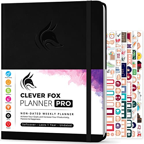 Clever Fox Planer PRO - Wöchentlicher & monatlicher Lebensplaner zur Steigerung der Produktivität (Schwarz (Undatiert), A4 (21.5 x 28cm) Englisch)