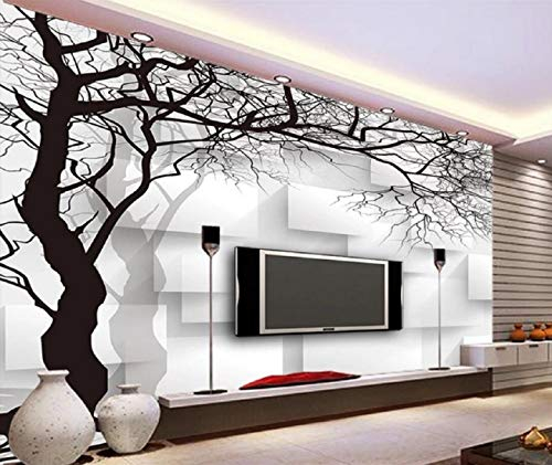 Mural Wallpaper Hand Drawn Black and White Abstract Tree Background Wall Wallpaper 3D Murals for Bedroom Wallpaper Living Room Art Deco,350cmX256cm
