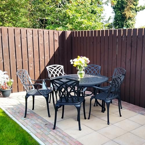 Lazy Susan Alice 6 Seater Round Garden Furniture Set | Maintenance Free | Weatherproof | Cast Aluminium | Antique Bronze Finish | April Chairs | No Cushions