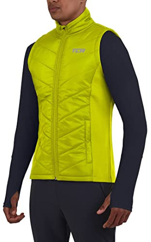 TCA Men's Excel Reflective Running Walking Hiking Sleeveless Thermal Padded Gilet with Zipped Pockets - Lime Punch, M